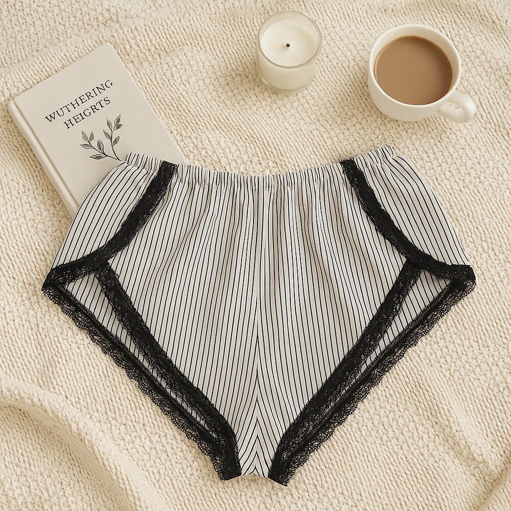 Black & White Pinstripe Lace Trim Sleep Shorts